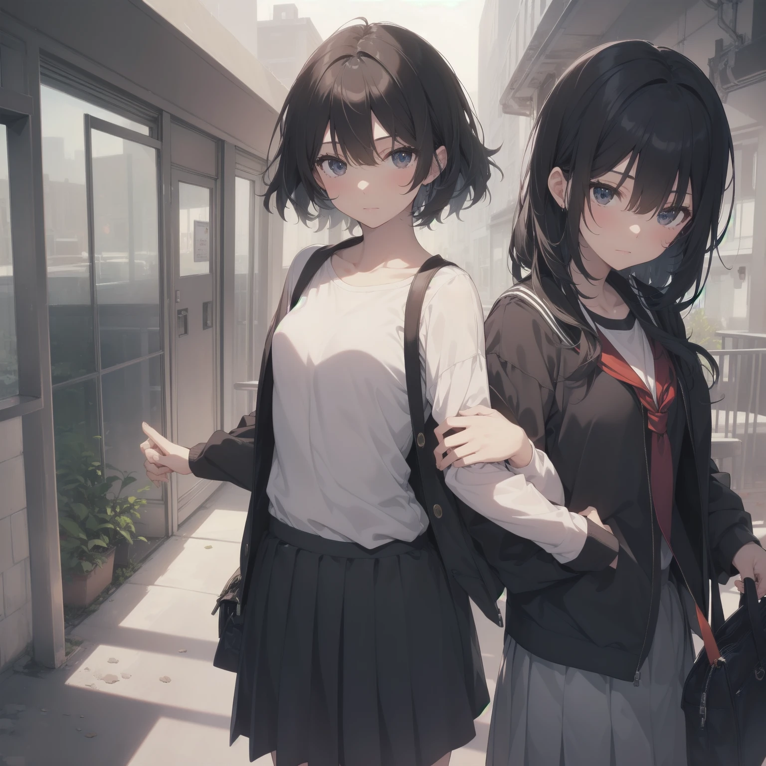 ultra-absurdres-Top quality by artist God, ultra-detailed, high resolution, anime moe artstyle, best anime 8k konachan wallpaper, pixiv contest winner, pool:2810, perfect anatomy,break, 1girl, (Please draw a girl walking sleepily to school alone. )break,(Solo,little female, 13-year-old:1.3),Full limbs, complete fingers,a junior high school student, (very short hair), short cut, flat chest, , small butt, small black eyes, beautiful detailed eyes, well-proportioned iris and pupils, expressive eyes, highres detailed hair, soft expression, salor school_uniform, sailor collar, serahuku, bow, pleated skirt,(Detailed Lighting), (Detailed background), in the School commute route. break,super detailed skin, Best cinematic lighting powered by famous artist, 8k,beauty illustration,photoshop_(medium),very aesthetic,break,((artist:sumiyao_(amam) )), artist:clamp ,artist:carnelian ,artist:kantoku ,