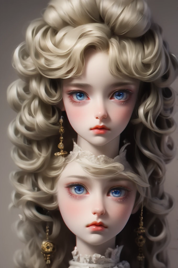 Blonde supermodel, A lock of hair with slight highlights, Blue-grey eyes, Mixed Media,