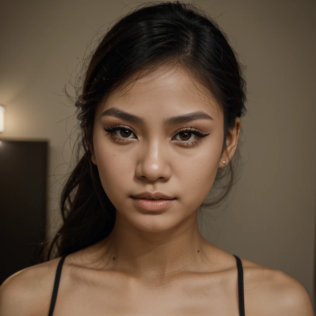 portrait, filipina, woman, 20 years old, cute face, small thin nose, full lips, smokey eye make up