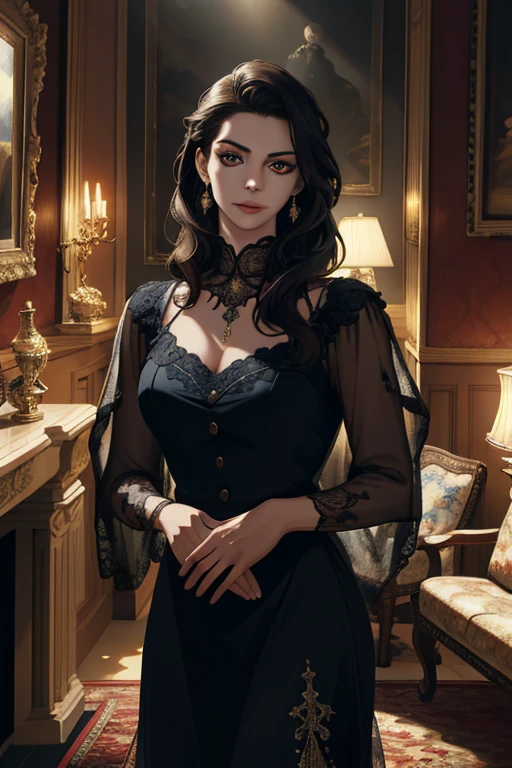 A highly detailed, ultra-realistic portrait of a family, (best quality,4k,8k,highres,masterpiece:1.2),ultra-detailed,(realistic,photorealistic,photo-realistic:1.37),absurd,family portrait,detailed eyes,detailed lips,long eyelashes,beautiful woman with dark hair and golden eyes,man standing beside woman,two men standing beside the family,oil painting,dramatic lighting,vivid colors,intricate details,atmospheric,cinematic