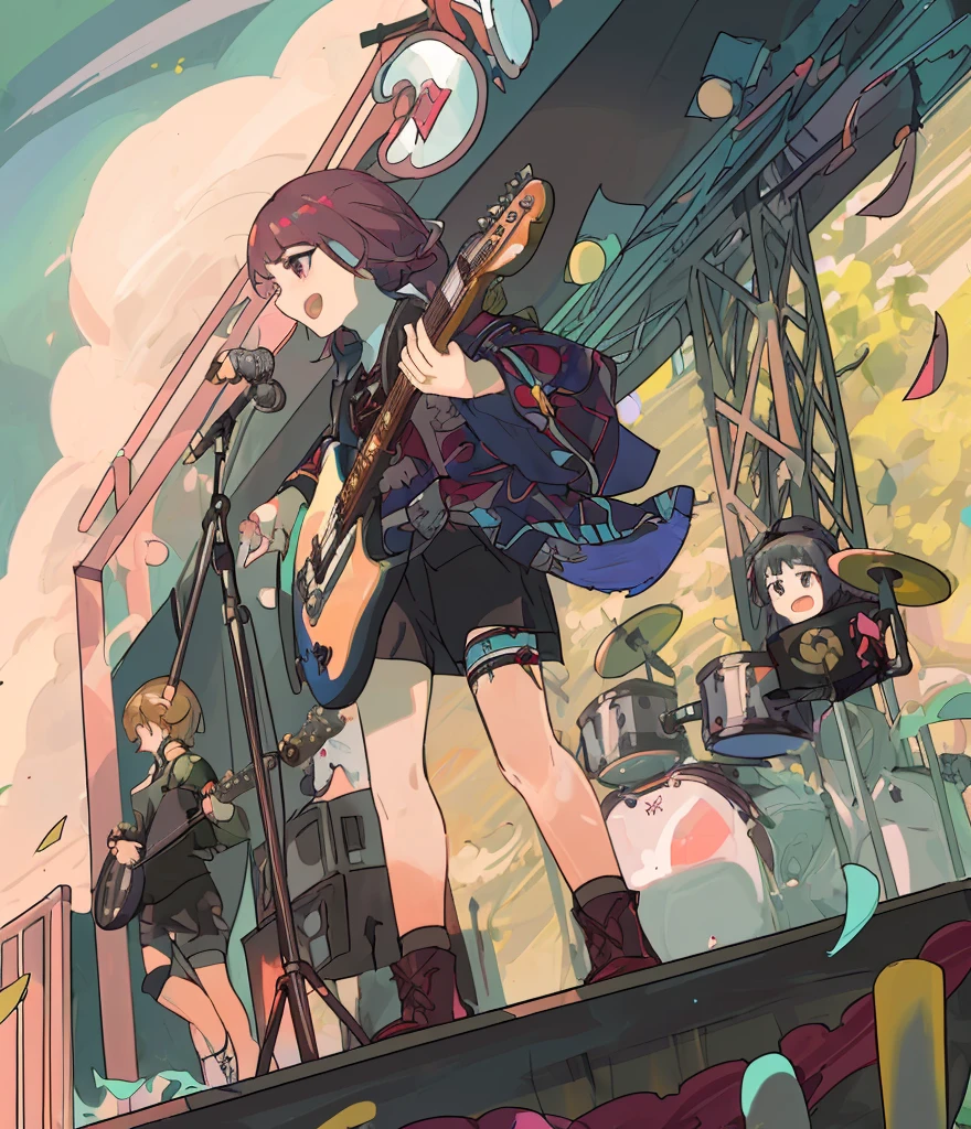 4k masterpiece,Guitar,music festival,Musical Instruments,girl,drum,band,afternoon,breeze,girl,Sing