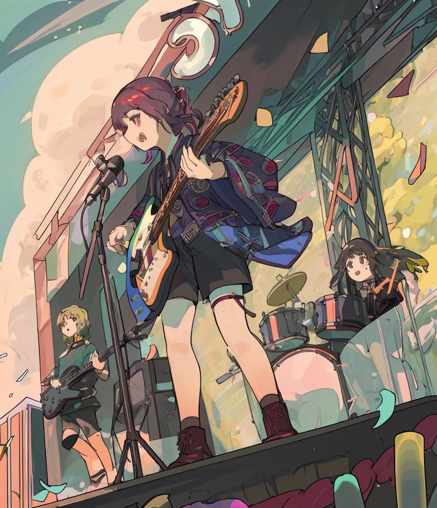 4k masterpiece,Guitar,music festival,Musical Instruments,girl,drum,band,afternoon,breeze,girl,Sing