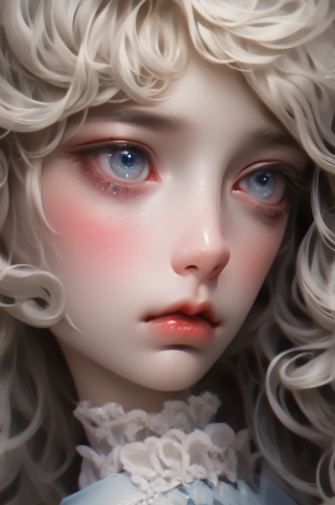 Blonde supermodel, A lock of hair with slight highlights, Blue-grey eyes,