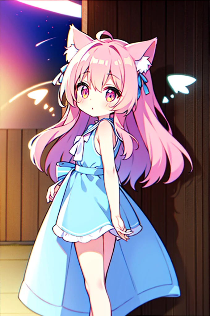 Noa senpai wa tomodachi style,pastel,glitter,Angel shota,glowing halo,cat ears,pink long hair,angel wings,Say good night,