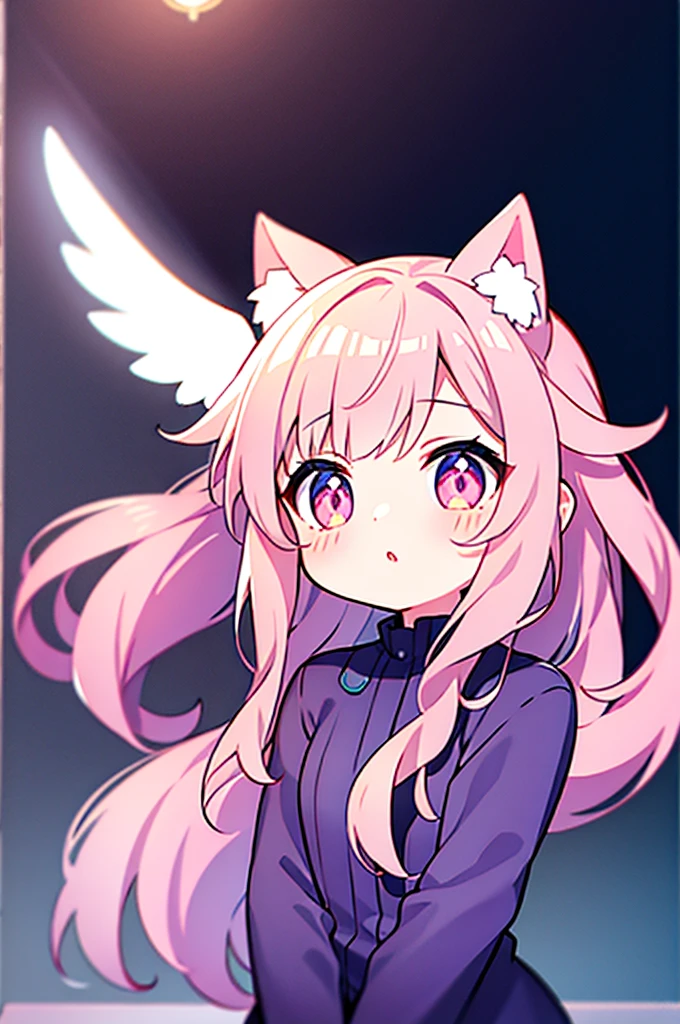 Noa senpai wa tomodachi style,pastel,glitter,Angel shota,glowing halo,cat ears,pink long hair,angel wings,Say good night,