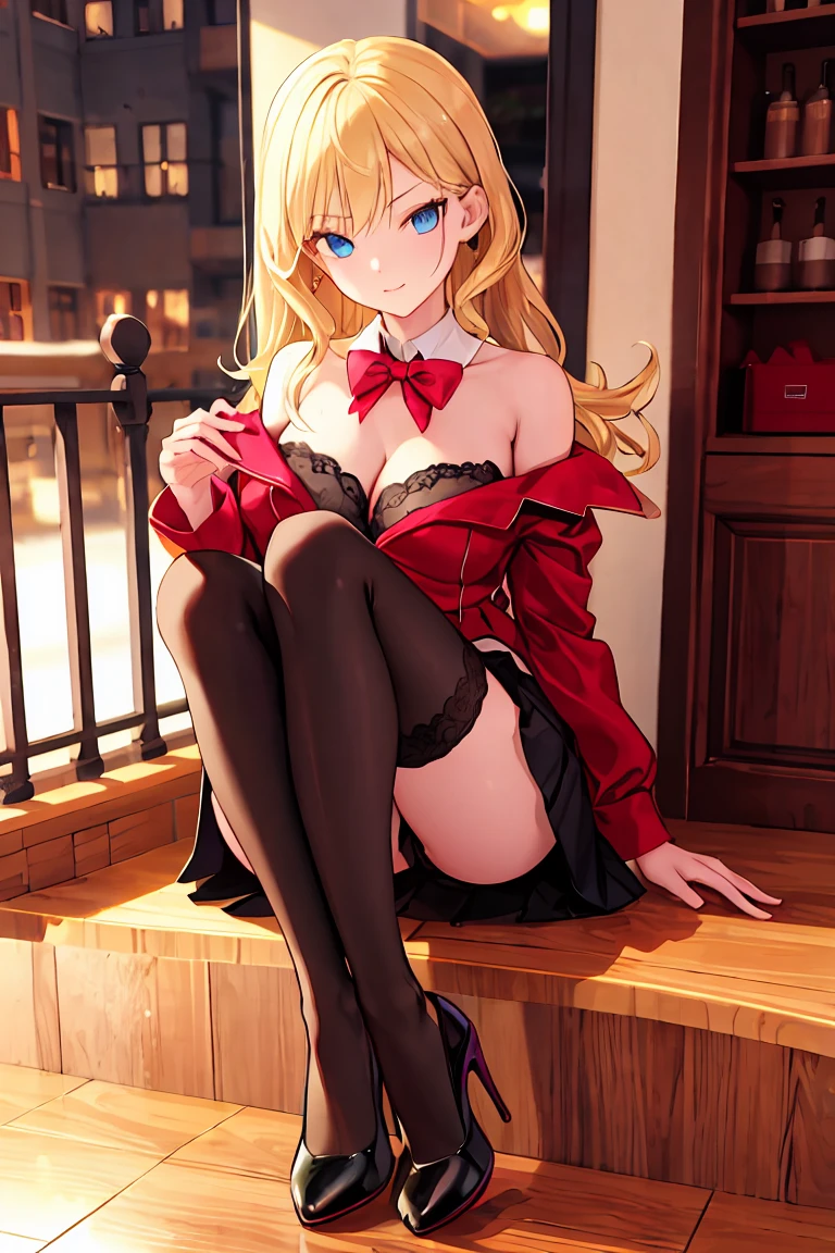 Beautiful beauty, 3D 2D, rich, blonde, skirt, stockings, High heels, poison