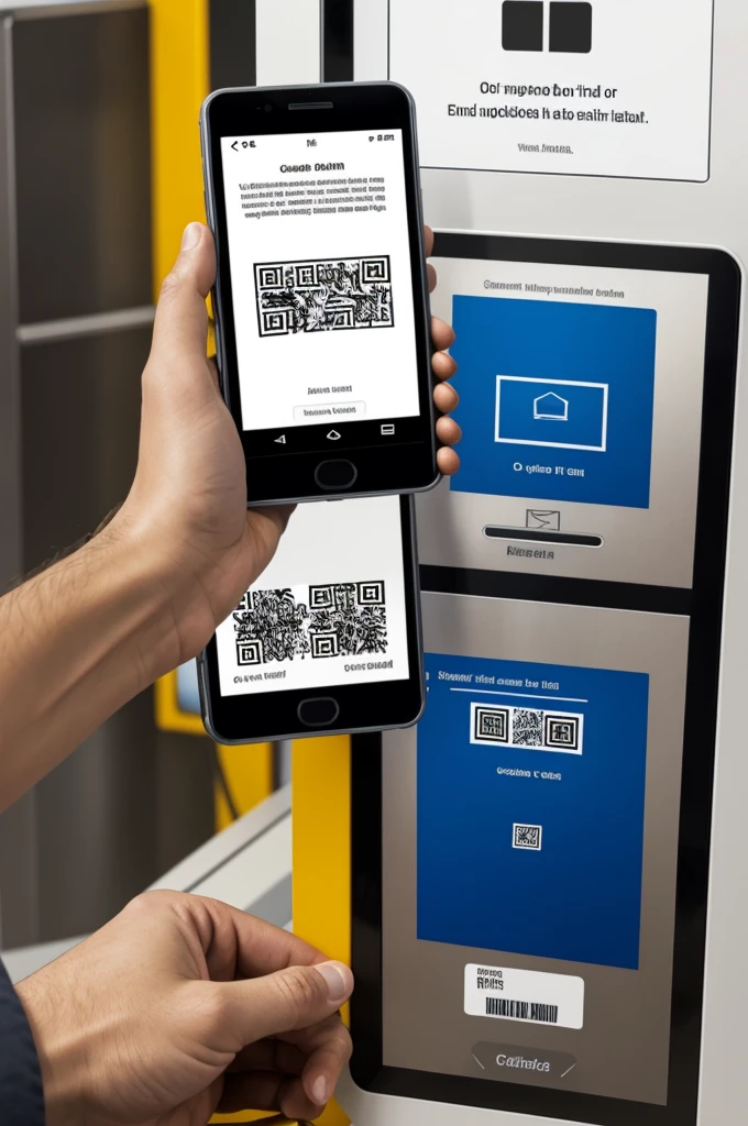A photo diagram of a QR code installed on a machine, read by a SmartPhone and display the results in a chatbot