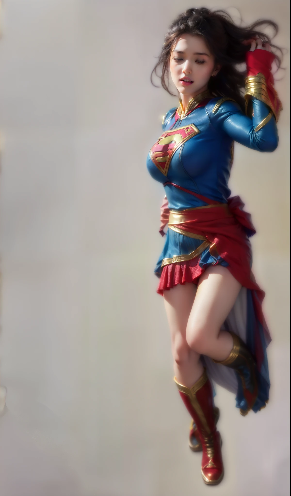 (((Highest quality、8K、masterpiece:1.3))、Supergirl、胸にSupergirlのロゴ、Eyes closed、Sharp focus:1.2、Beautiful woman with perfect figure:1.4、Thin abdominal muscles:1.2、((Layered Cut、Huge boobs:1.2))、Wet body:1.5、非常に詳細な顔と肌の質感Supergirl、Bloodstained、Clothes are shredded、Torn、Highest quality, Familiar, High resolution), 1 Girl, Supergirl、Super Heroine、Bishoujo Warrior、defeat、Lying down'return、falling、knock out、フィットしたSupergirlのコスチューム、Enlarge your breasts、Muscular、alone, From above,sleepy, Sleepワイン, Doll joints、Sleep、it hurts、it hurts look、syncope、cadaver、Beautiful crotch、High detail、8K