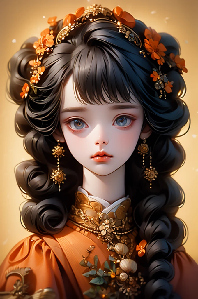 absurd, high resolution, Extremely detailed, 1 Girl, Solitary, Extremely detailed eyes, starfish, seashell, shell, flower, have, Hair accessories, Jewelry, straw have, Looking at the audience, sunglasses, have flower, straw, Hairpin, earrings, red flower, have色眼镜, yellow flower, Bangs, English text, Colorful hair, orange flower, Black Hair, ring, cup, Long hair, orange-have色眼镜, food, Brown hair, portrait, shell Hair accessories