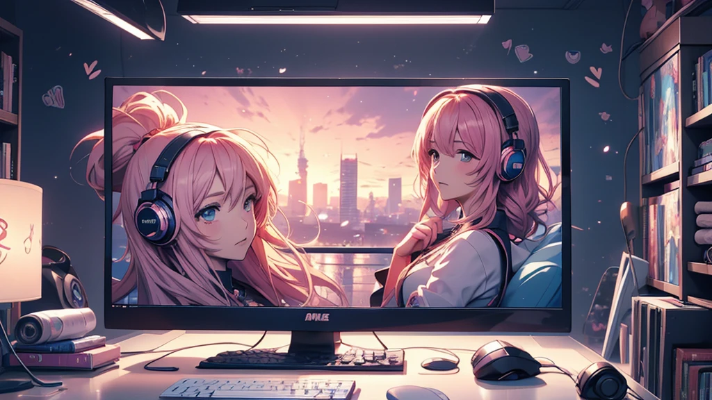 Woman wearing headphones, Anime Style 4 k, anime wallpaper 4k, anime wallpaper 4k, 4k anime wallpaper, anime art wallpaper 4k, anime art wallpaper 4k, Anime Style. 8K, Anime atmosphere, , Ultra HD Anime Wallpaper, Anime Art Wallpaper 8K, Anime Background,landscape、far away、music、room