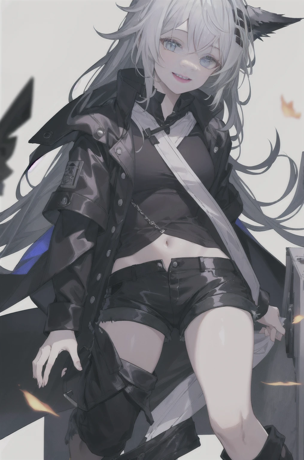 8K,high resolution,absurd,masterpiece,best quality,The original,Extremely detailed CG,Extremely detailed wallpaper,Perfect lighting,1 Girl
(hutaodef:1.2),Black shorts,black h在 with h在 ,Regular Clothes,white background,smile