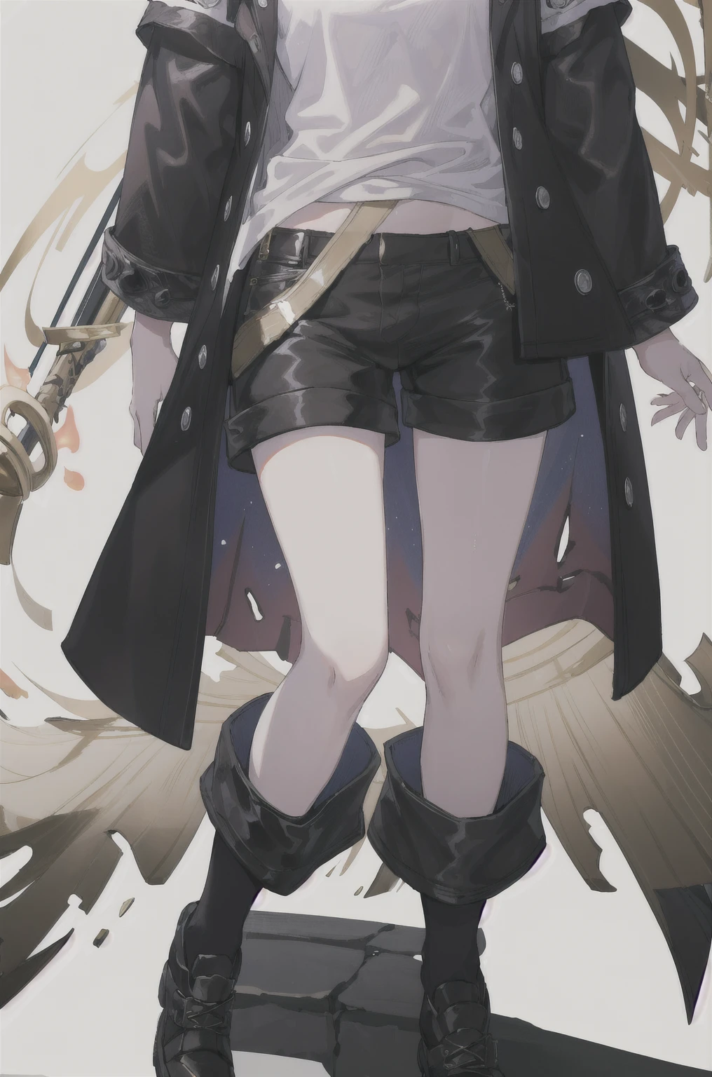 8K,high resolution,absurd,masterpiece,best quality,The original,Extremely detailed CG,Extremely detailed wallpaper,Perfect lighting,1 Girl
(hutaodef:1.2),Black shorts,black h在 with h在 ,Regular Clothes,white background,smile