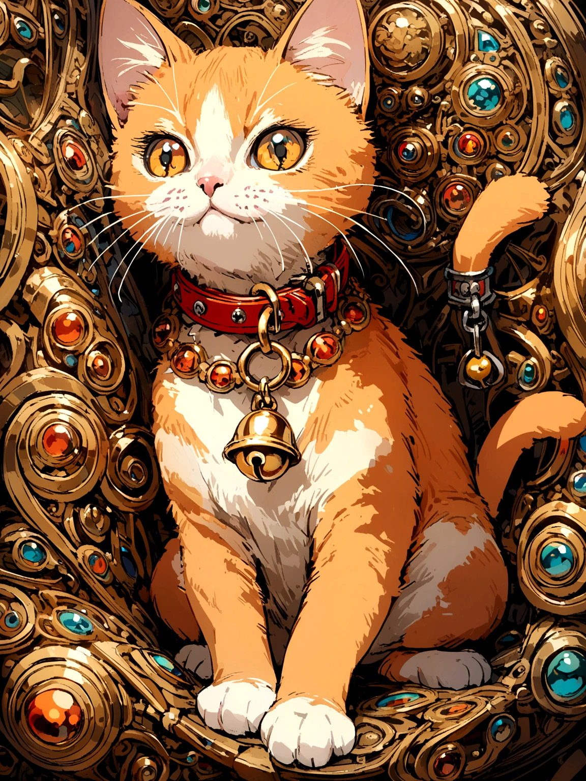 Small orange kitten with a bell on its collar