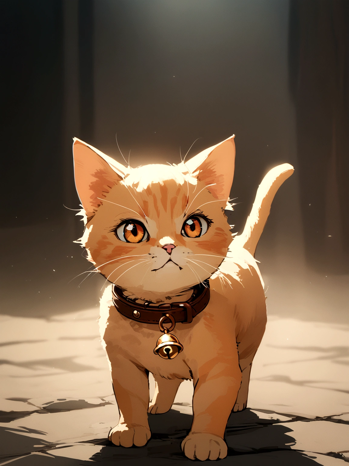 Small orange kitten with a bell on its collar 