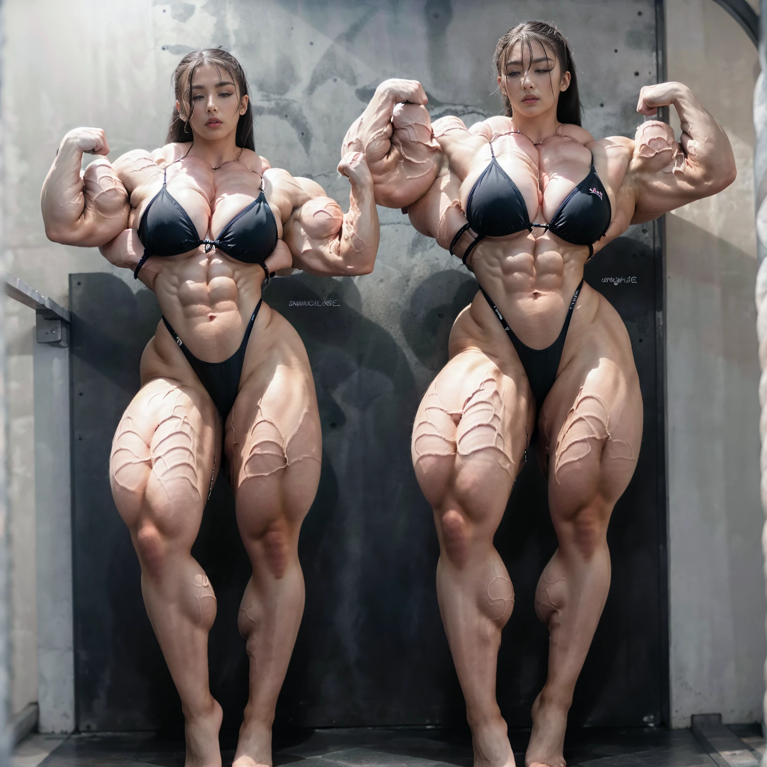 8K、Highest quality、Highest quality、Masterpiece、High resolution、vivid、Bright lighting、Full body photo、One girl、Japanese women、Japanese Beautiful Girl、Japanese beauty、Small face、(tall)、(bikini)、(((huge muscle)))
