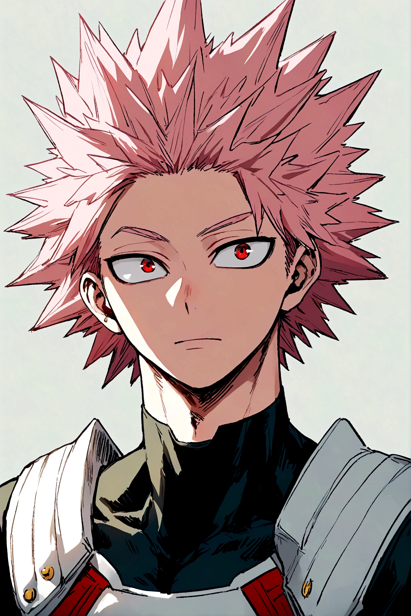 My hero academia, male, light pink spiky hair and red eyes