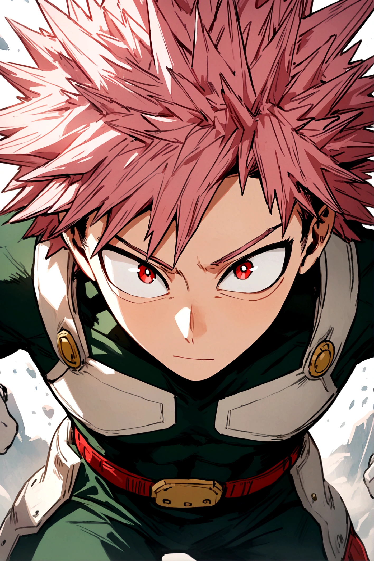 My hero academia, male, light pink spiky hair and red eyes