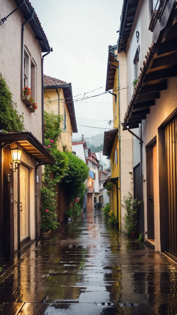 Rainy quaint street