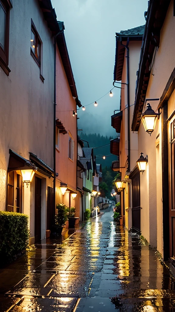 Rainy quaint street