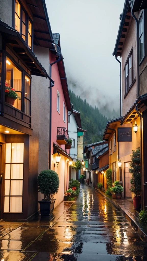 Rainy quaint street
