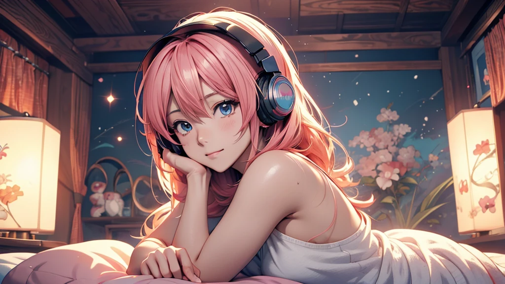 Woman wearing headphones, Anime Style 4 k, anime wallpaper 4k, anime wallpaper 4k, 4k anime wallpaper, anime art wallpaper 4k, anime art wallpaper 4k, Anime Style. 8K, Anime atmosphere, , Ultra HD Anime Wallpaper, Anime Art Wallpaper 8K, Anime Background,landscape、far away、music、room、?????