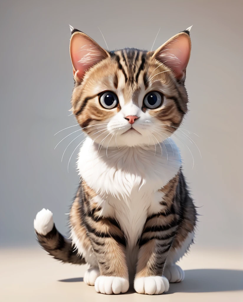 Facing forward、High quality full body shot of a cute cat