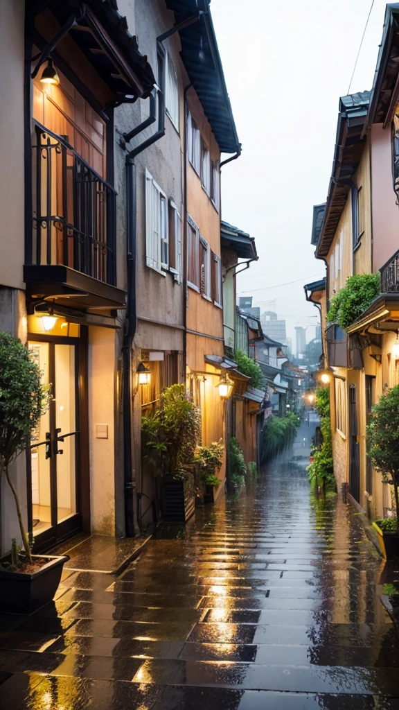 rain、Quaint cityscape