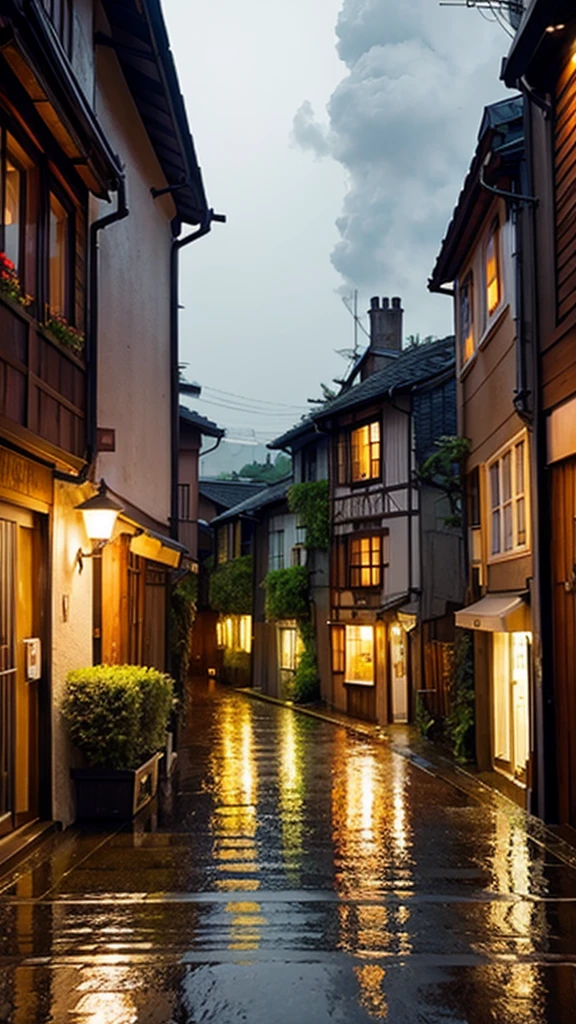 rain、Quaint cityscape
