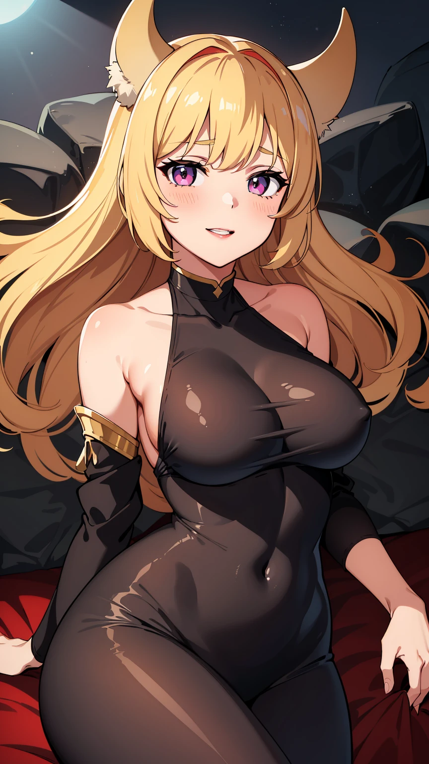 best quality, high resolution, large breasts, blonde hair, blush, Evil smile, cowboy shot, looking at viewer, bowsette, pink lip, in a volcano with lava, (((sexy shoulders))), (((shoulders Focus))),