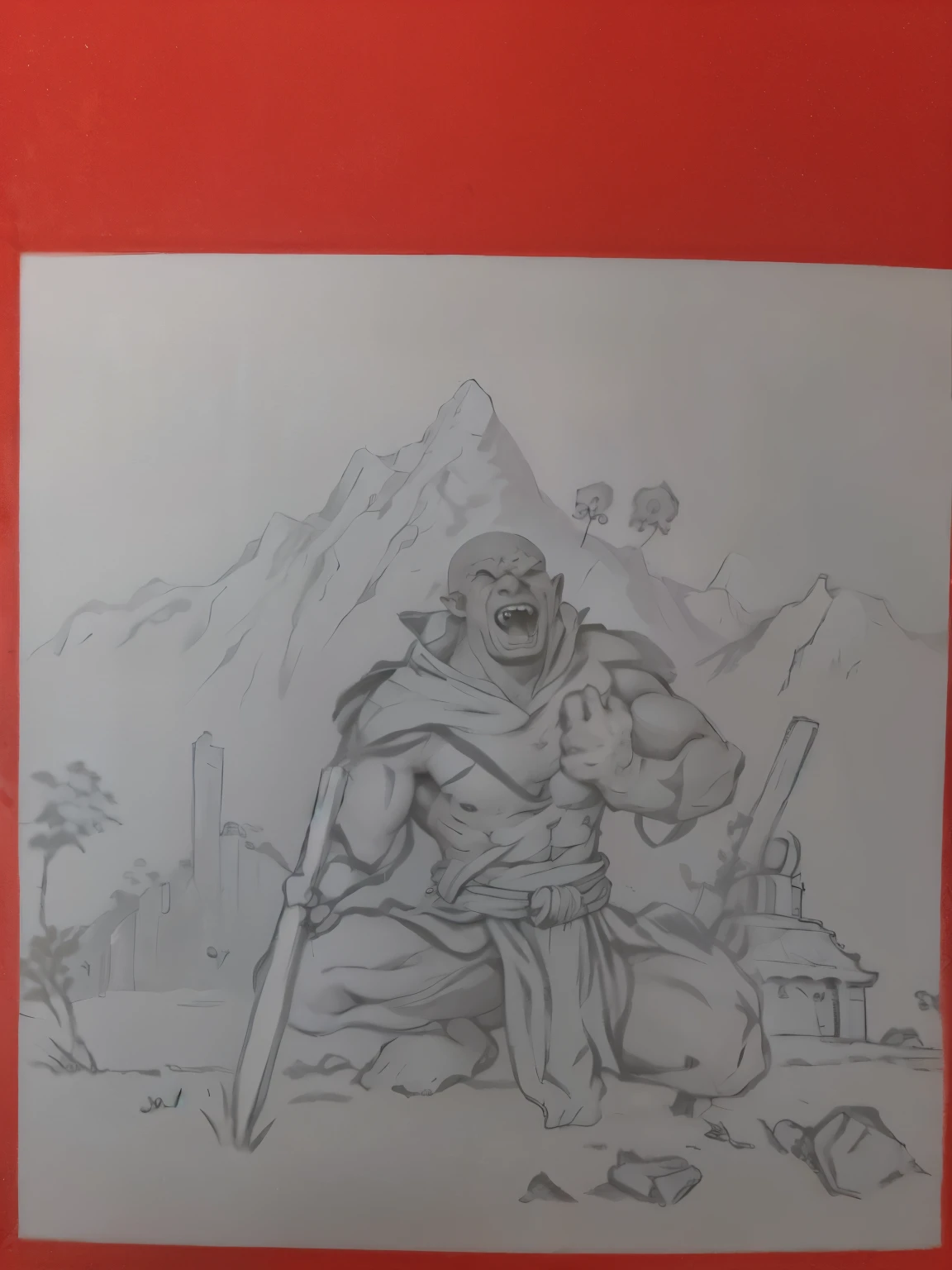 An orc monk training in the mountain temple