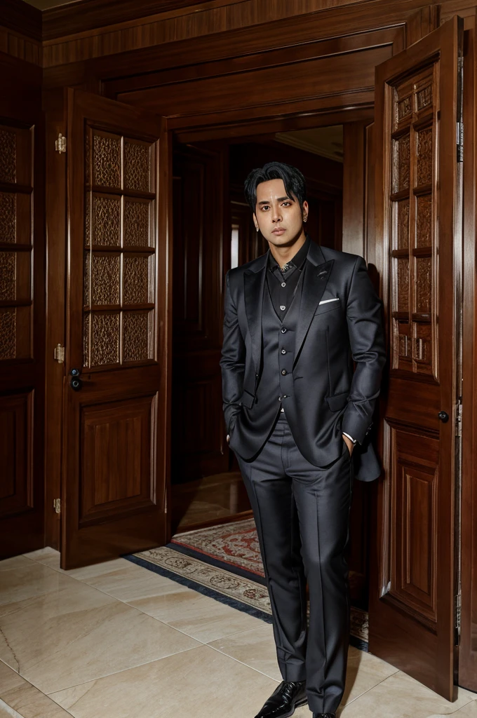 "Ravi suggesting to leave the mansion quickly with a fearful expression."