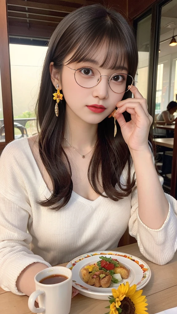 (((best quality))),(((ultra detailed))),(((masterpiece))),illustration,((2 beautiful girls)),(short ponytail:1.2),(glasses:1.3),((slim,thin)),((small breasts,flat chest)),(KFC outlet:1.3),summer,(night scene:1.3),(strapless white bra:1.3), brightly lit background, almond-shaped eyes, mischievous grin,youthful charm,innocence,deep shade of eyes, fair complexion, confidence, sophistication, serene smile, bustling activity, fried chicken aroma, large poster, special bond, comfortable posture, natural smiles, enjoying time together, laughter, vibrant atmosphere, summer snapshot, joy, carefree spirit, youthful energy, timeless keepsake, simple pleasures, enduring bond of friendship,((from front,close-up of face))
