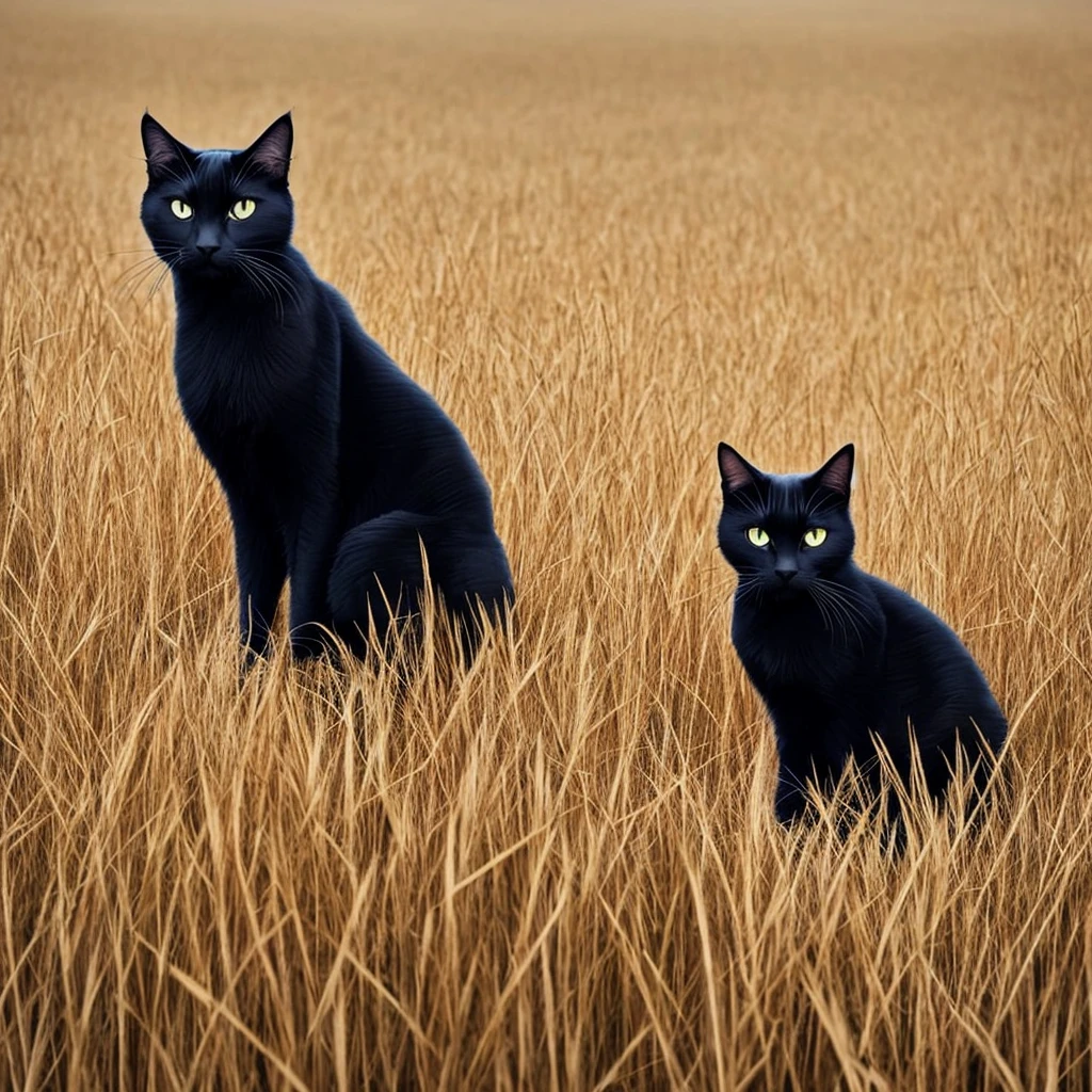 painting of a black cat sitting in a field of tall grass, a digital painting by Yang J, trending on cgsociety, conceptual art, warrior cats fan art, warrior cats, beautiful illustration, 🍁 cute, very very beautiful furry art, beautiful anime art, anime cat, 🌺 cgsociety, beautiful anime artwork, in a wheat field, gorgeous art