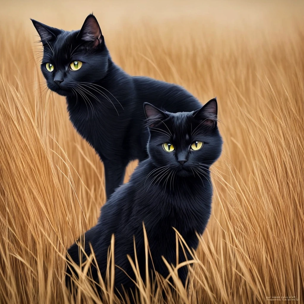 painting of a black cat sitting in a field of tall grass, a digital painting by Yang J, trending on cgsociety, conceptual art, warrior cats fan art, warrior cats, beautiful illustration, 🍁 cute, very very beautiful furry art, beautiful anime art, anime cat, 🌺 cgsociety, beautiful anime artwork, in a wheat field, gorgeous art