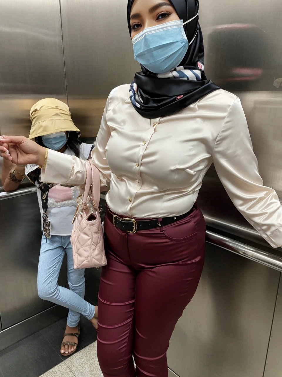 Tudung, big breast, satin blouse, malay