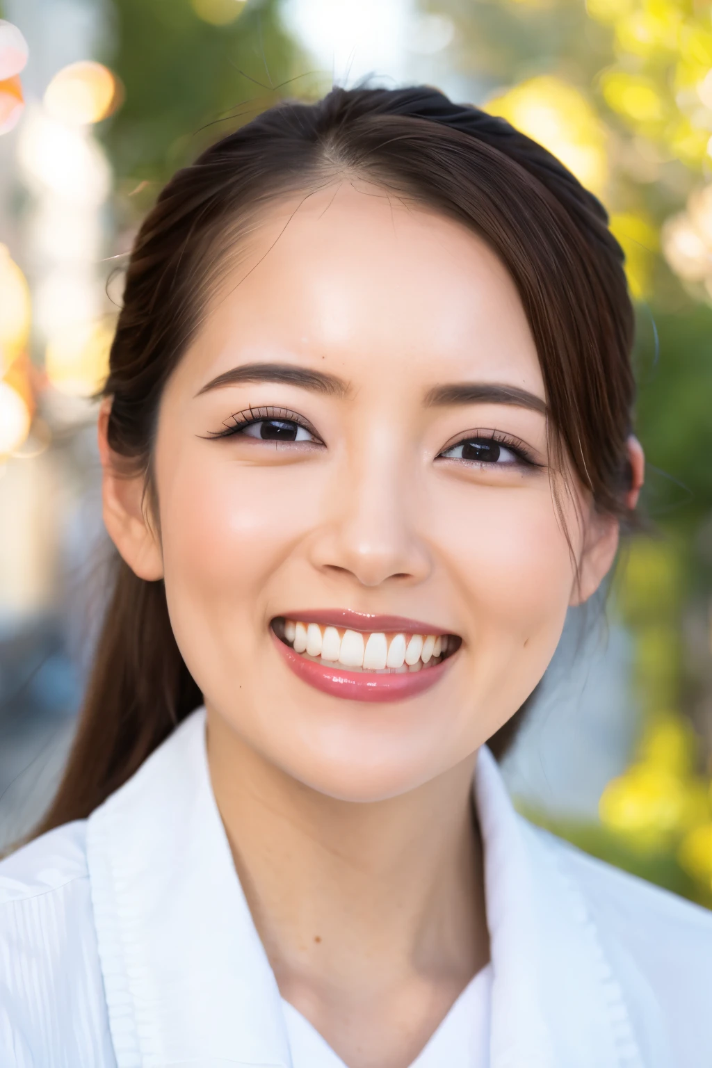 (Tabletop、Highest quality、8K、Award-winning works、Ultra-high resolution)、Face close-up、Perfect beautiful face、(Simple blurred background:1.1)、perfect beautiful teeth、smile