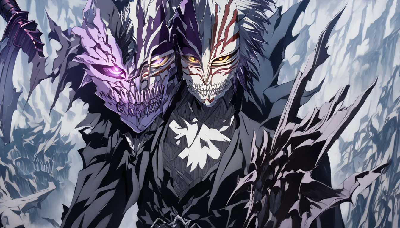 demon mask, sword on the hand,close up, black heavy detailed clothes, hand katana, art, dark and malevolent, hand sword, armor, powerful and intimidating, (masterpiece, best quality, ultra-detailed, best shadow), (detailed background, dark fantasy) dramatic light, intricate details, dark and malevolent, powerful and intimidating, Dark and foreboding, malevolent force, sinister and chilling, armor, high detailed background, girl in demon slayer art, demon slayer art style, epic anime art, God death