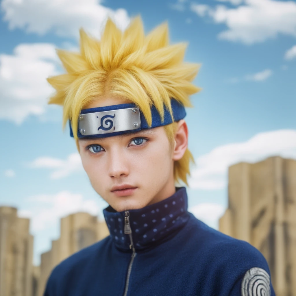 arafed image of a young man with a blue jacket and a yellow hair, naruto artstyle, naruto uzumaki, (highly detailed face:1.4) (smile:0.7) (background inside dark, moody, private study:1.3) POV, by lee jeffries, nikon d850, film stock photograph ,4 kodak portra 400 ,camera f1.6 lens ,rich colors ,hyper realistic ,lifelike texture, dramatic lighting , cinestill 800