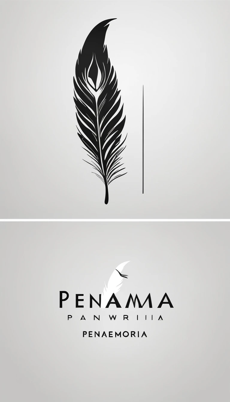 A minimal, modern, simple, cinematic logo design for the brand “Penamemoria". Create a modern, minimalistic, high-quality, logo of a bird feather