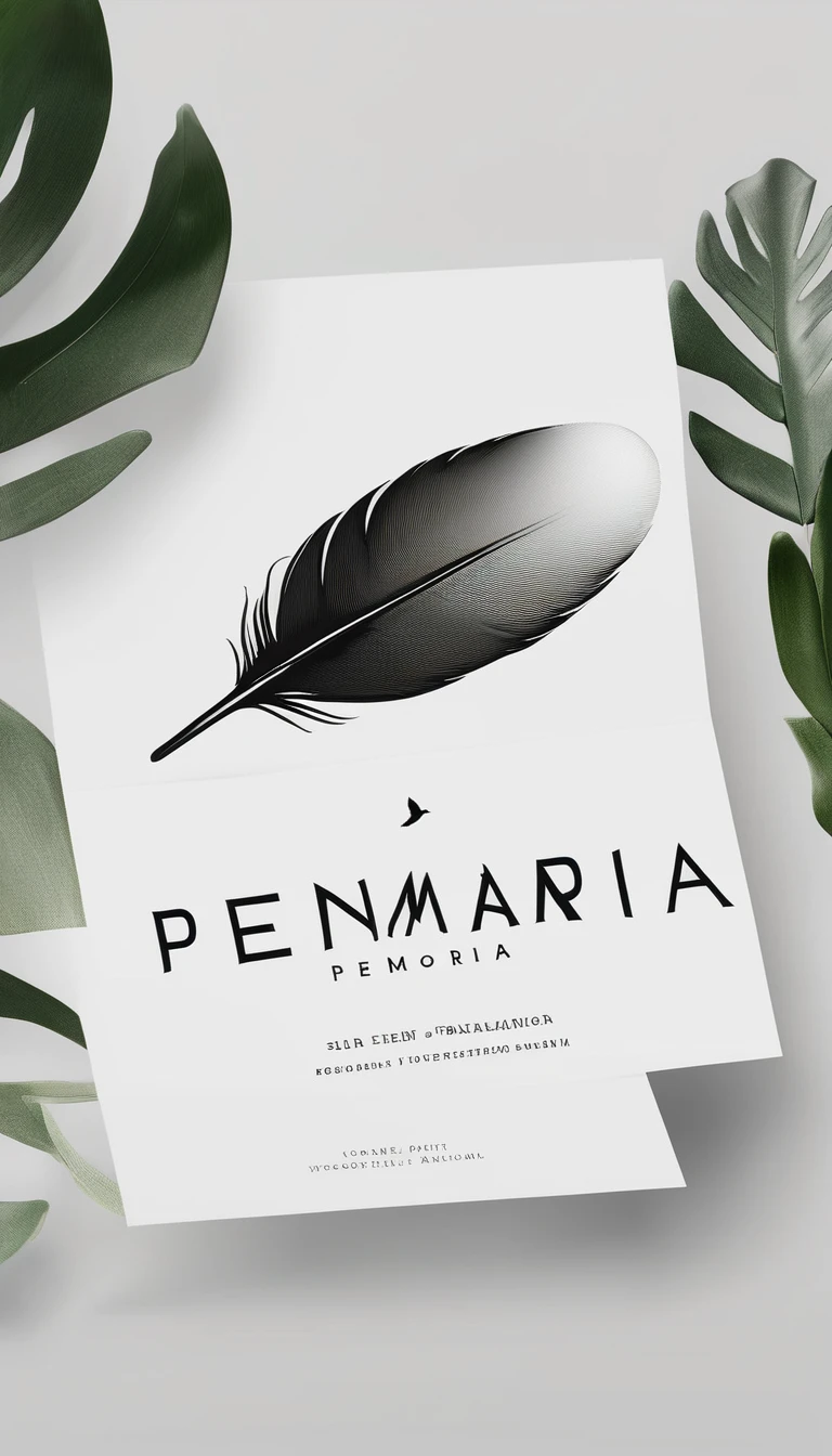 A minimal, modern, simple, cinematic logo design for the brand “Penamemoria". Create a modern, minimalistic, high-quality, logo of a bird feather