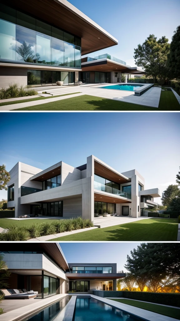 a large modern house with a glass balcony and a large lawn, contemporary architecture, stacked houses, ultra modern, bold architecture, modern architecture, modern architecture design, arhitectural shot, stunning architecture, architectural shot, well-designed masterpiece, modern details, luxury architecture, exterior design, great architecture, layers of architecture, award winning modern design, exquisite architecture, residential