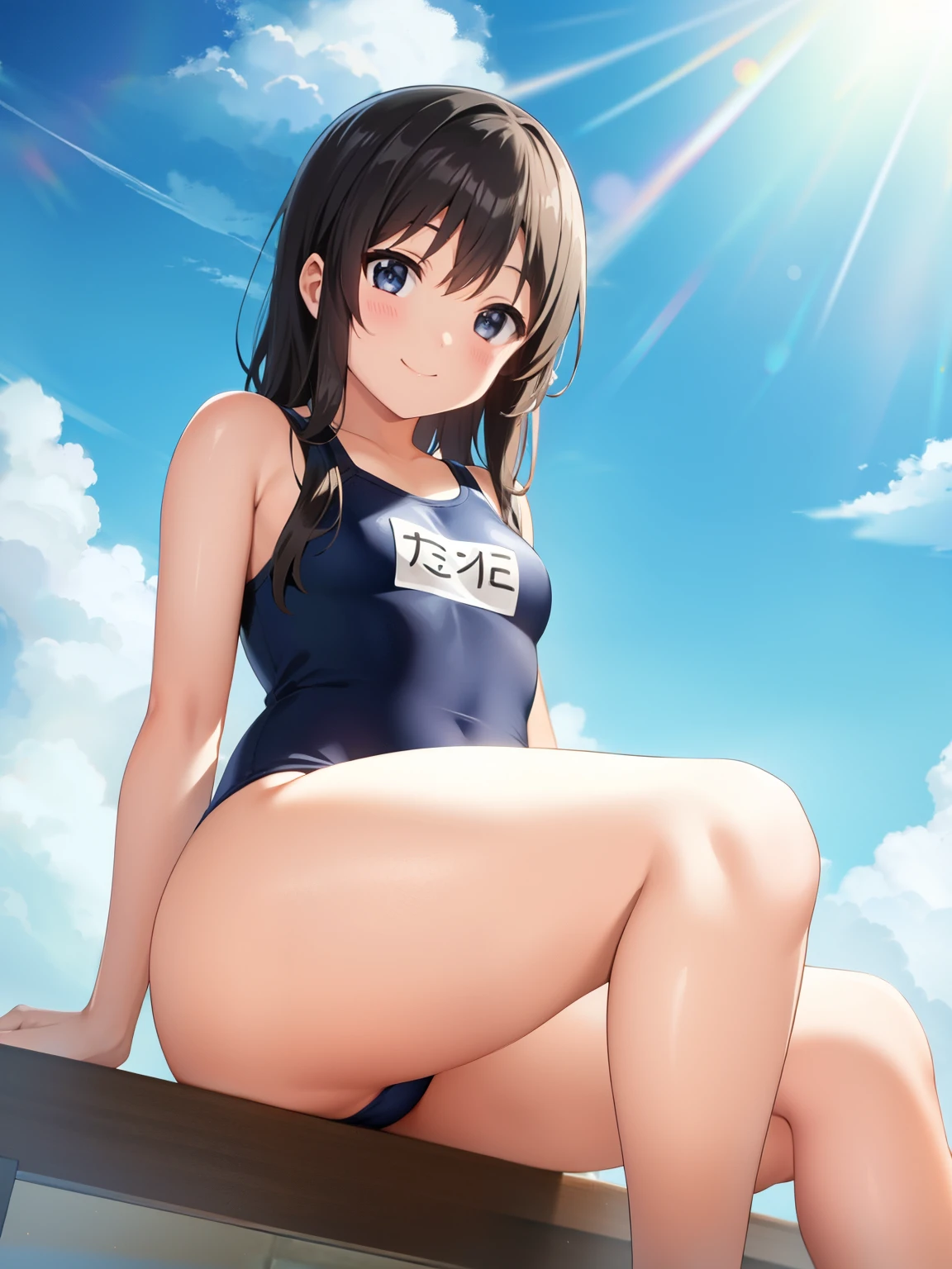 school swimsuit、Looking at the camera, smiling、upright