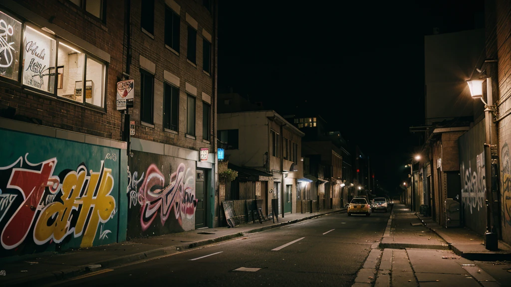passing cars, city, graffiti, alley, lighting