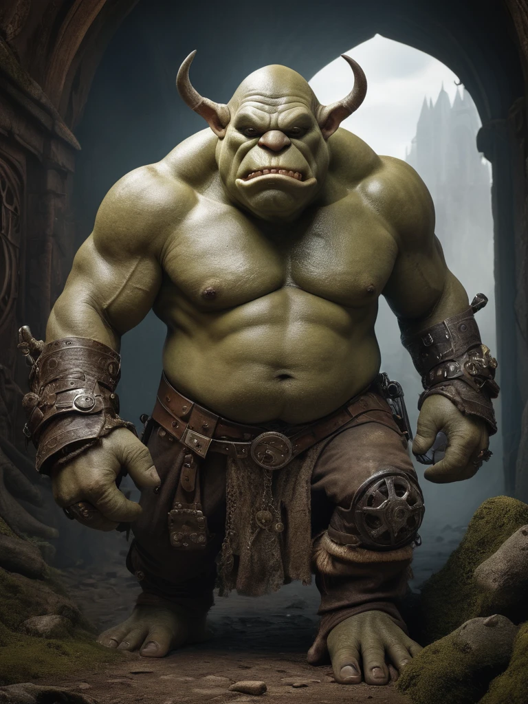 award winning photograph of a ogre with brutish strength made of ais-cbwbs in wonderland, magical, whimsical, fantasy art concept, steampunk, intricate details, best quality, masterpiece, ultra shartp, hyper realistic, realism, impresso em papel branco sem fundo