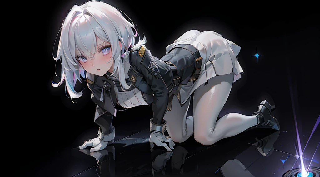 1 Girl, Mature, Solo , Alone, A Single Human, Big ?????, Violet Eyes, , Hair accessories, White Bob Hair, Short Hair, Silver Hair, Bang, hair between eyes, military uniform, black dress, cape, white gloves, pantyhose, high heel boots, Explosion, Running, Sky, on the Aircraft Carrier Ship, Tank , Mech , Sci-fi Battlefield, ((Best quality)), ((masterpiece)), 3D, HDR (High Dynamic Range),Ray Tracing, NVIDIA RTX, Super-Resolution, Unreal 5,Subsurface scattering, PBR Texturing, Post-processing, Anisotropic Filtering, Depth-of-field, Maximum clarity and sharpness, Multi-layered textures, Albedo and Specular maps, Surface shading, Accurate simulation of light-material interaction, Perfect proportions, Octane Render, Two-tone lighting, Wide aperture, Low ISO, White balance, Rule of thirds,8K RAW, Aura, masterpiece, best quality, Mysterious expression, magical effects like sparkles or energy, flowing robes or enchanting attire, mechanic creatures or mystical background, rim lighting, side lighting, cinematic light, ultra high res, 8k uhd, film grain, best shadow, delicate, RAW, light particles, detailed skin texture, detailed cloth texture, beautiful face, (masterpiece), best quality, expressive eyes, perfect face,nikkeredhood,hair over one eye,marian,griseo,momo_burlesque