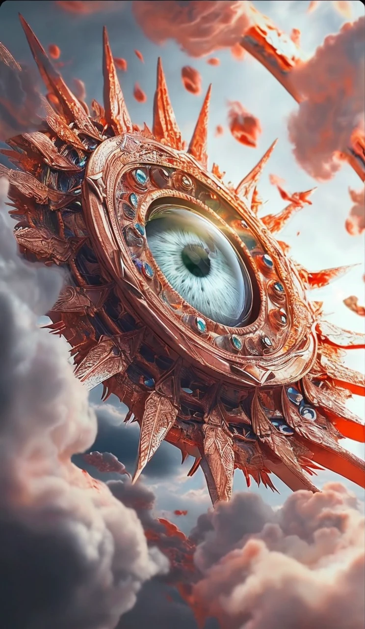 god々Successfully、Sending angels around、With eyeballs all over your body、Add clouds、With a halo