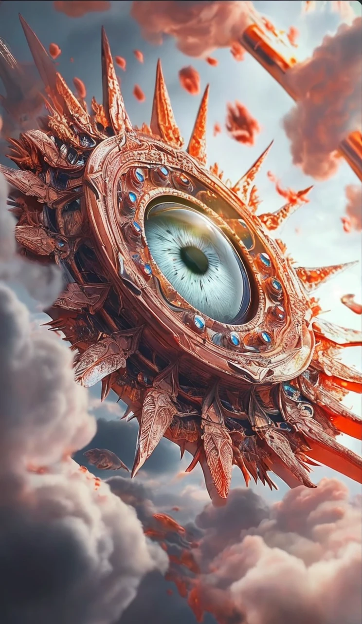 god々Successfully、Sending angels around、With eyeballs all over your body、Add clouds、With a halo