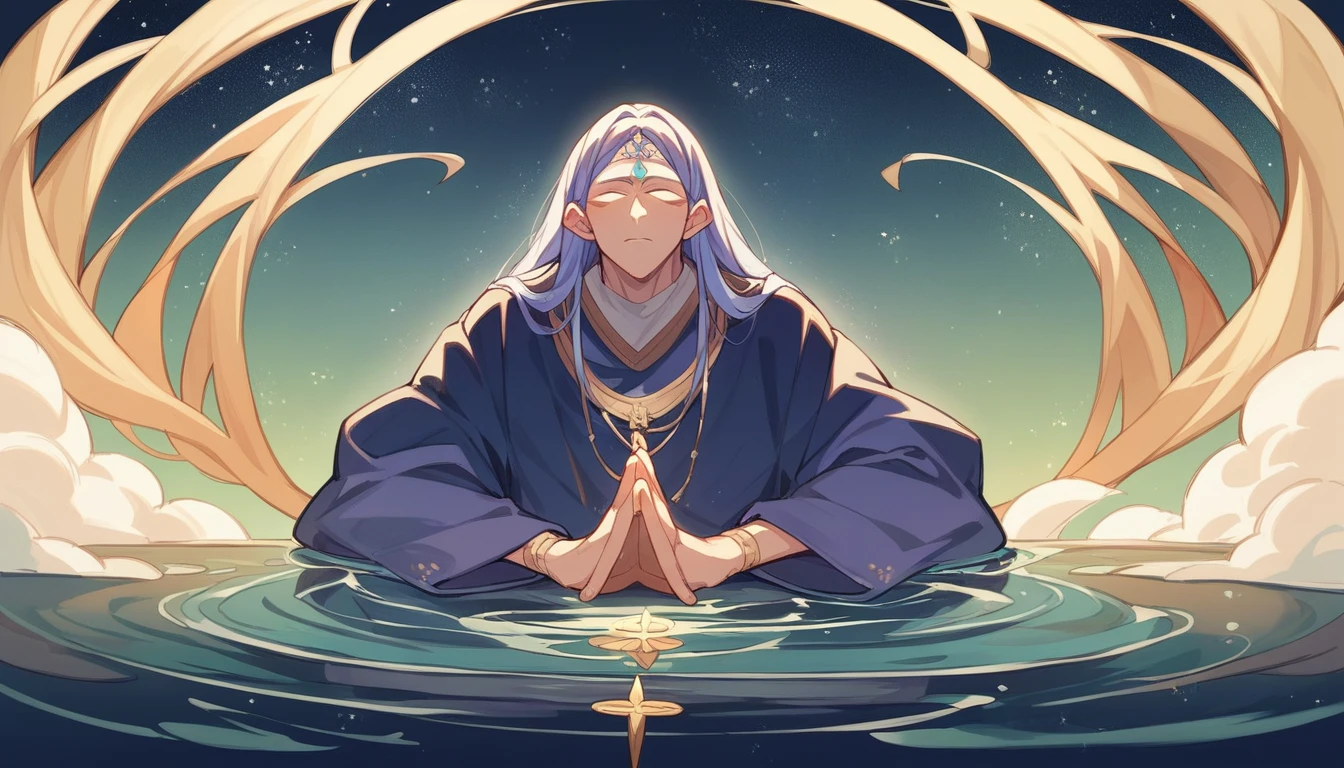In the middle of the pond、Starry Sky、night、universe、Starry Sky、night、meditation、meditationポーズ