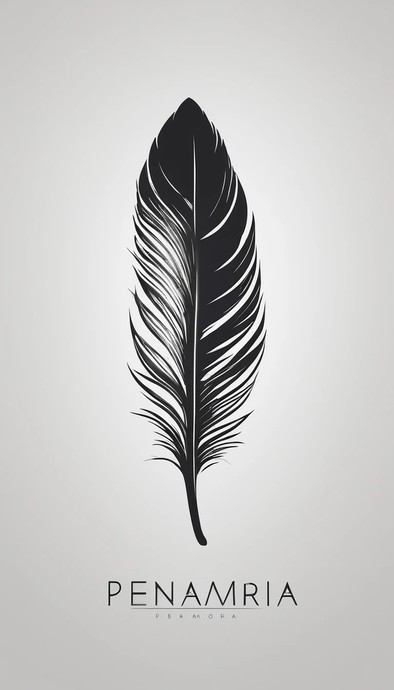 A minimal, modern, simple, cinematic logo design for the brand “Penamemoria". Create a modern, minimalistic, high-quality, logo of a bird feather