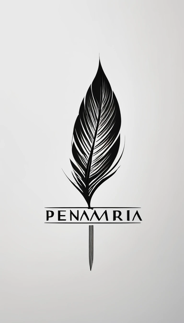 A minimal, modern, simple, cinematic logo design for the brand “Penamemoria". Create a modern, minimalistic, high-quality, logo of a bird feather